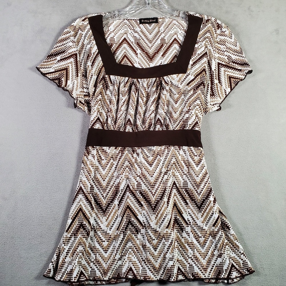 Vintage Y2K Babydoll Top Womens Size M Brown Geometric Artsy 90's Grunge Fairy